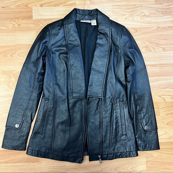DKNY genuine leather women’s jacket size small black - Picture 1 of 4